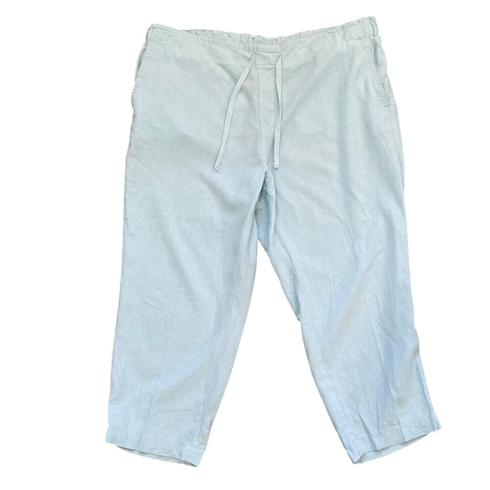 Faded Glory Baby Blue Linen Blend Cropped Pull On Pants, Coastal Minimalist 12